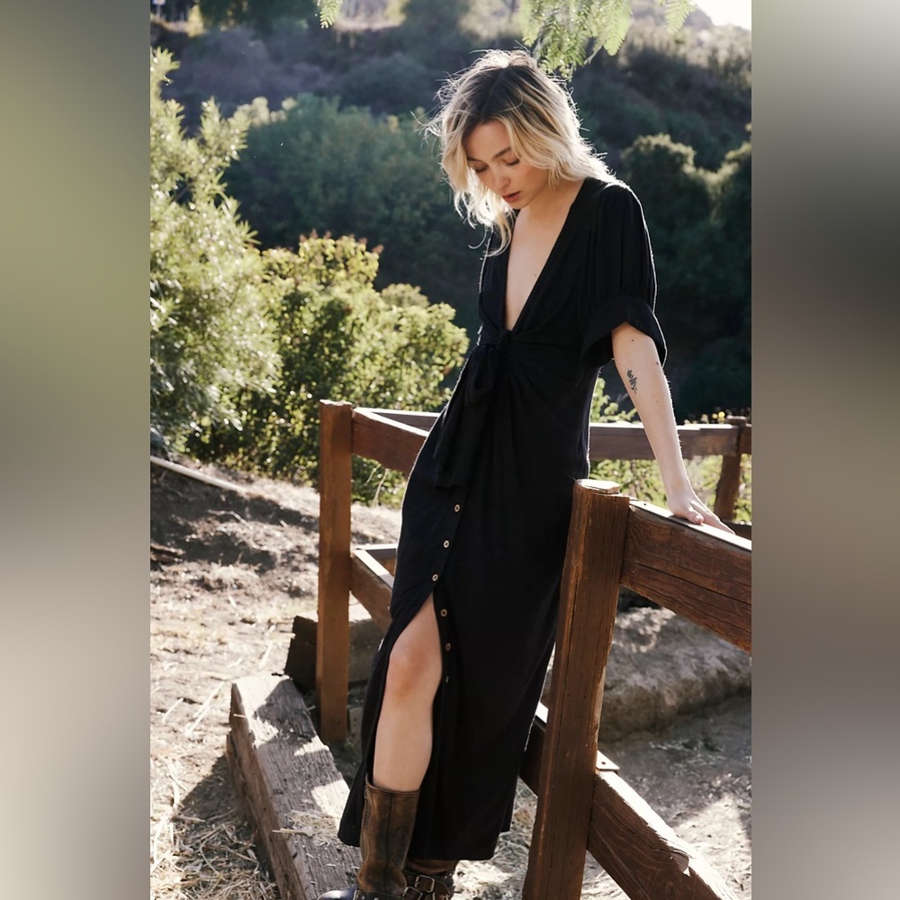 Free People Vintage Summer Midi Dress in Black XS